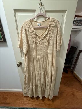 Light Cream Boho Tiered Midi Dress